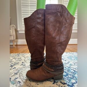Brown Over the Knee Boots with Decorative Straps